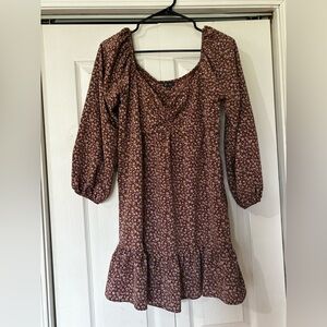 Lily Rose Brown Floral Tiered Long-Sleeve Dress